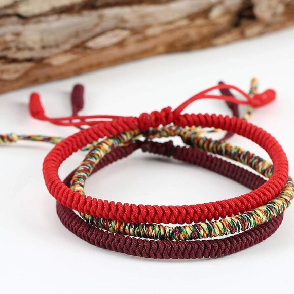 Men Women Chinese Lucky Red String Bracelet Tibetan Buddhist Prayer Handmade Yog - Picture 3 of 8